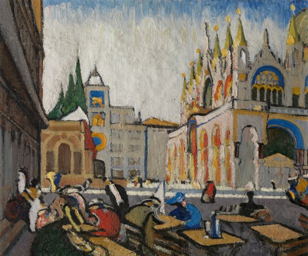 San Marco from the Piazetta  by Jules Schmalzigaug - Hand-Painted Oil Painting Reproduction