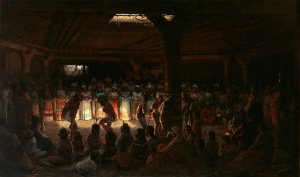Dance in a Subterranean Roundhouse at Clear Lake, California by Jules Tavernier Oil Painting
