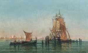 Venice, Trading Vessels in the Lagoon by Jules Vernier Oil Painting
