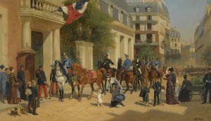Defile Sur Une Rue De Paris by Jules Voirin Oil Painting