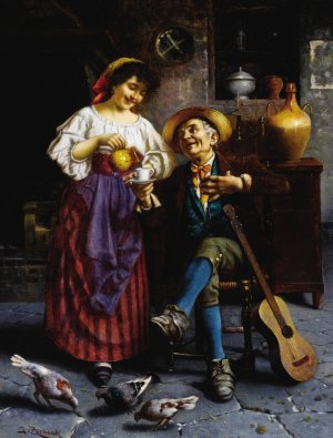 The Guitar Player by Jules Zermati Oil Painting