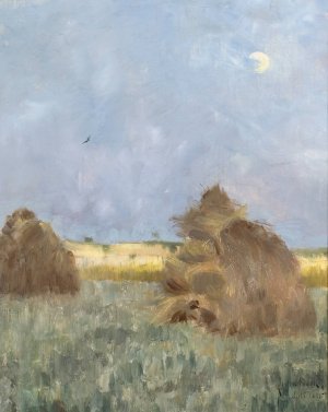 Hay-Cocks by Moonlight Oil painting by Julia Beck