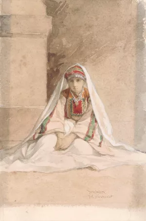 Girl from Jerusalem in Oriental Costume by Juliaan De Vriendt Oil Painting