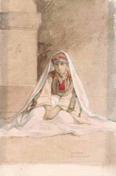 Girl from Jerusalem in Oriental Costume by Juliaan De Vriendt - Hand-Painted Oil Painting Reproduction