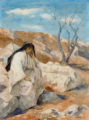 Seated Man in the Desert by Juliaan De Vriendt Oil Painting