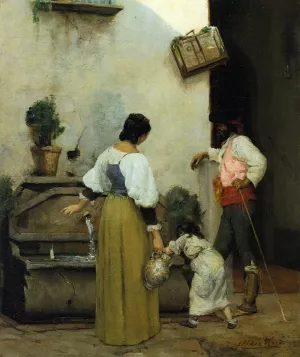 At the Water Trough by Julian Alden Weir Oil Painting