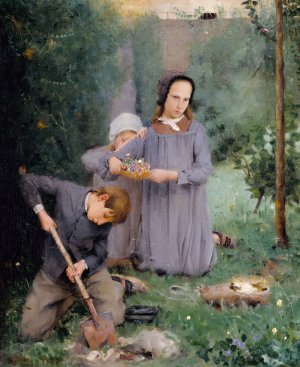 Children Burying a Bird by Julian Alden Weir Oil Painting