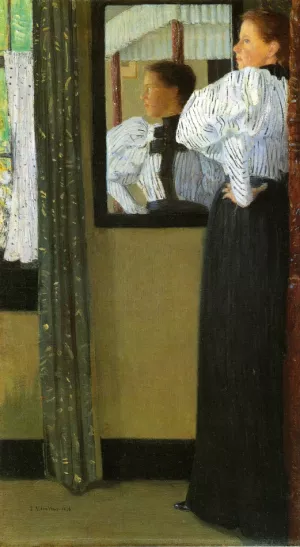 Face Reflected in a Mirror by Julian Alden Weir Oil Painting