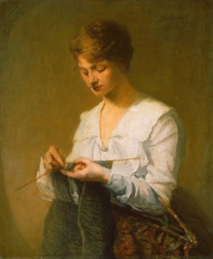 Knitting For Soldiers by Julian Alden Weir Oil Painting