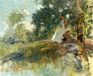 Landscape with Seated Figure by Julian Alden Weir - Oil Painting Reproduction
