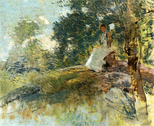 Landscape with Seated Figure by Julian Alden Weir - Hand-Painted Oil Painting Reproduction