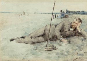 Man Reclining on a Beach by Julian Alden Weir Oil Painting