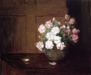 Roses in a Silver Bowl on a Mahogany Table