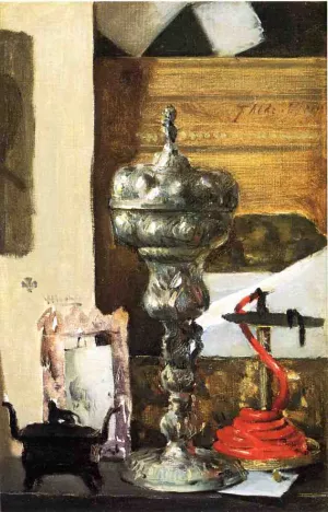 Silver Chalice, Japanese Bronze and Red Tapir by Julian Alden Weir Oil Painting
