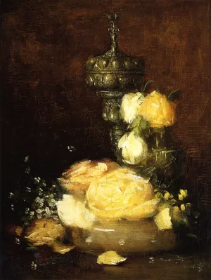 Silver Chalice with Roses by Julian Alden Weir - Oil Painting Reproduction
