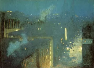 The Bridge: Nocturne also known as Nocturne: Queensboro Bridge by Julian Alden Weir - Oil Painting Reproduction