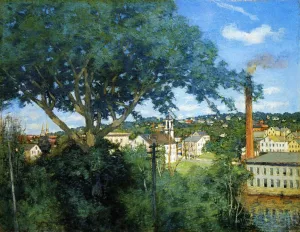 The Factory Village painting by Julian Alden Weir