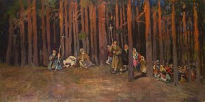 Group of Pilgrims by Julian Falat Oil Painting