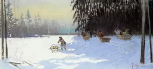 Hunt in Niewiez painting by Julian Falat