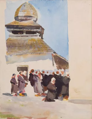 Przed cerkwia - szkic do obrazu pt. Cerkiew na Pokuciu by Julian Falat Oil Painting