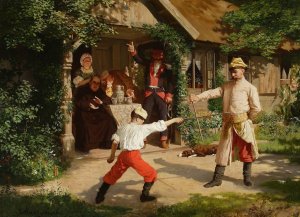 Duel with sticks by Julian Maszynski Oil Painting