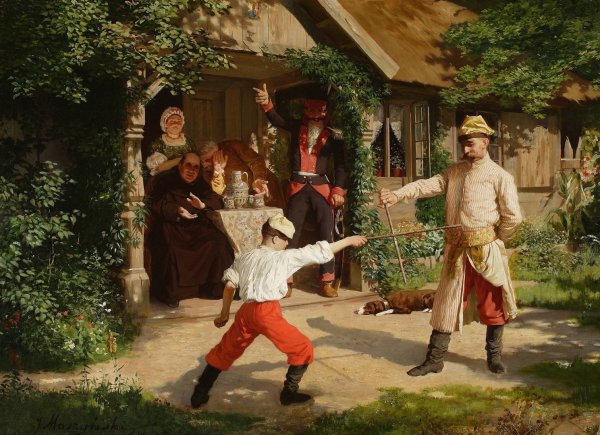 Main Product Photo of Duel with sticks  Painting by Julian Maszynski