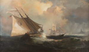 Sailing boats in a storm by the American coast by Julian Oliver Davidson Oil Painting