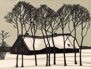 Boerderij in de sneeuw by Julie De Graag Oil Painting