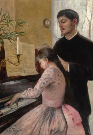 The Piano Lesson by Julie Delance-Feurgard Oil Painting