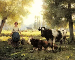 A Milkmaid with Her Cows on a Summer Day Oil painting by Julien Dupre