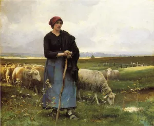A Shepherdess with Her Flock by Julien Dupre - Oil Painting Reproduction