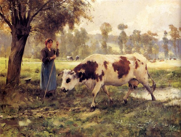 Main Product Photo of Cows at Pasture Painting by Julien Dupre