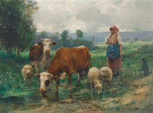 La Bergere avec Son Troupeau by Julien Dupre Oil Painting