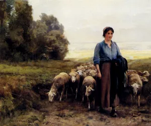 Shepherdess With Her Flock by Julien Dupre - Oil Painting Reproduction
