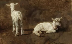 A Study Of Two Lambs by Juliette Peyrol-Bonheur Oil Painting