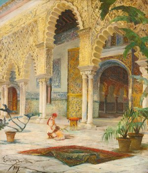 The Courtyard of the Alhambra by Julio Montenegro Oil Painting