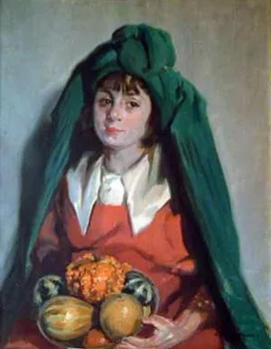 Chica con Frutero by Julio Vila Prades - Oil Painting Reproduction
