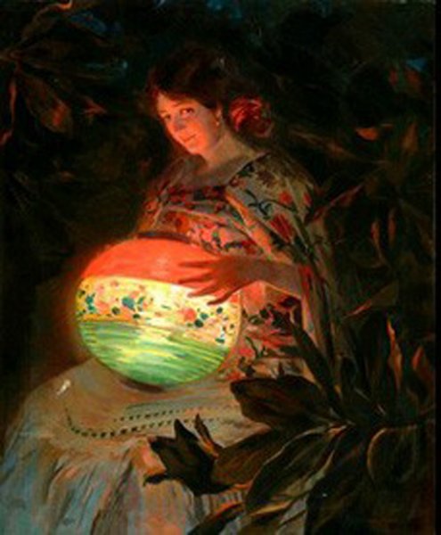 La Nina de la Lampara by Julio Vila Prades - Hand-Painted Oil Painting Reproduction