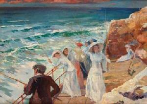 Marina con Figuras by Julio Vila Prades Oil Painting