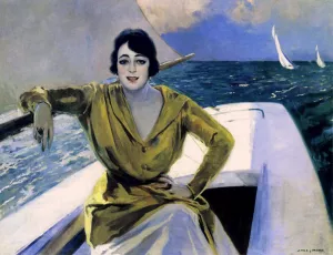 Mujer en la Barca by Julio Vila Prades - Oil Painting Reproduction