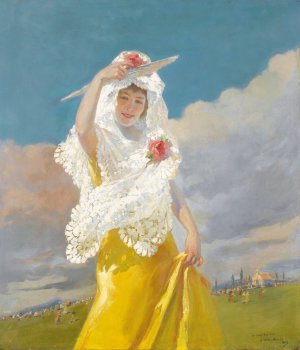 Espanola Con Mantilla by Julio Vila Y Prades Oil Painting