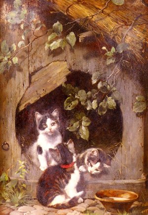 Playful Kittens by Julius Adam Oil Painting