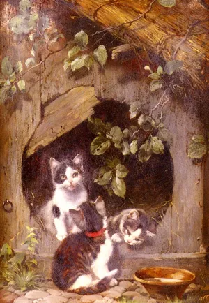 Playful Kittens by Julius Adam - Oil Painting Reproduction