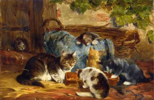 The Kittens' Supper by Julius Adam Oil Painting