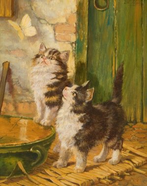 Curiosity and the Butterfly by Julius Adam The Elder Oil Painting