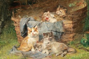 Playful Cats by Julius Adam The Younger Oil Painting
