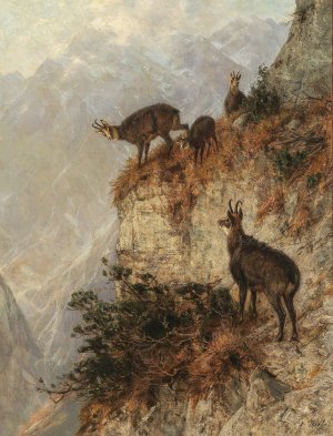 Chamois in the Mountains by Julius Arthur Thiele Oil Painting