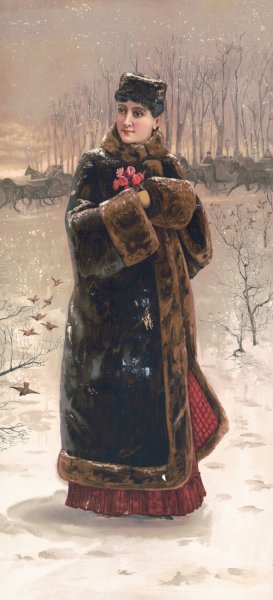 Woman in fur coat with muff by Julius Bien Oil Painting