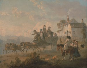 A Stage Coach on a Country Road by Julius Caesar Ibbetson Oil Painting