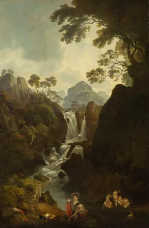 A Waterfall with Bathers by Julius Caesar Ibbetson Oil Painting